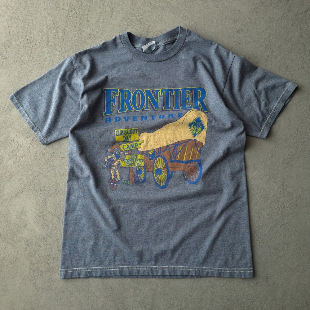 Vintage 2000s Jerzees Blue Frontier Adventure T-shirt Medium Cub Scout Day Camp